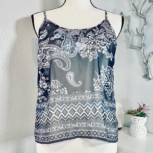 Patrons of Peace Paisley Sheer Sleeveless Blouse Blue White Medium